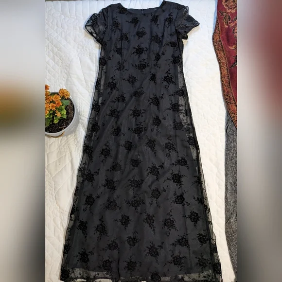 Coldwater Creek Vintage Formal Black Dress with velvet overlay - Picture 5 of 7